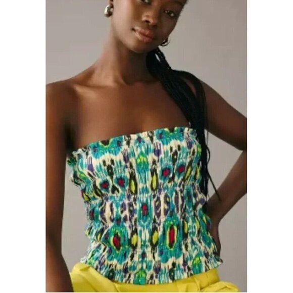 Anthropologie Smocked Turquoise Tube Top Size XL New - Picture 3 of 8